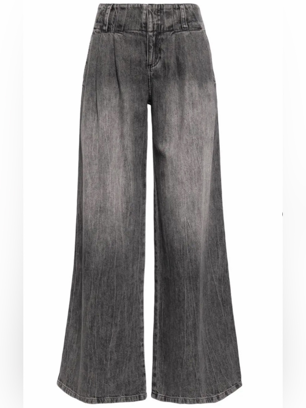 Alice + Olivia Anders Washed Gray High-Waist Wide-Leg Jeans 26